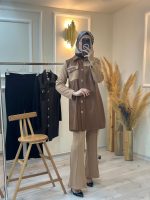 Deri Detaylı Pantolon Takım