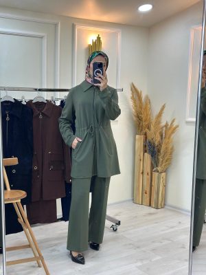 Bel Büzgülü Kol Detaylı Pantolon Takım