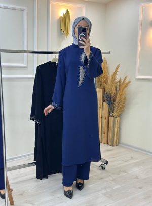 Taş ve Boncuk Detaylı Pantolon Takım